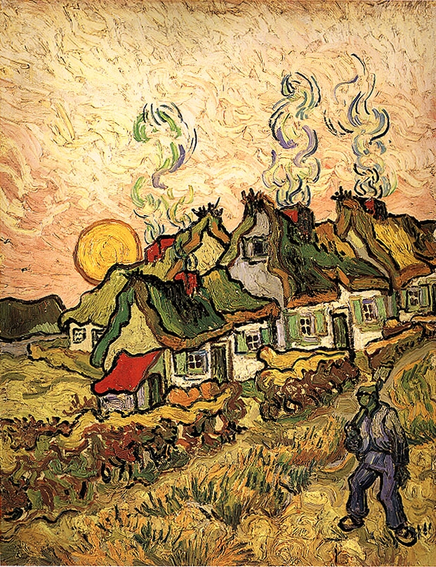 Thatched Cottages in the Sunshine Reminiscence of the North - Van Gogh Painting On Canvas